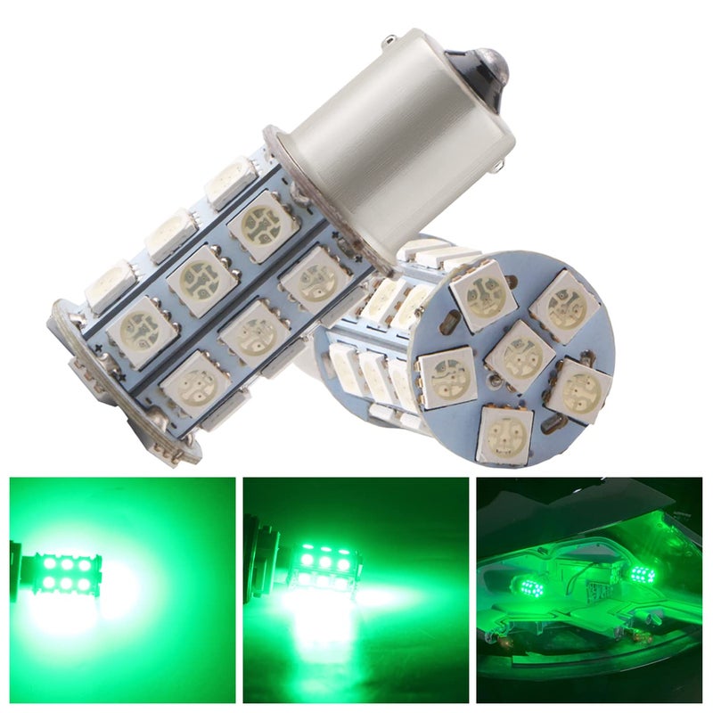 QasimLed DC 12V Green P21W 1156 BA15S 27SMD 5050 LED Lamps For Car Tail Backup Turn Signal Reversing Replacement Light Bulb 2X