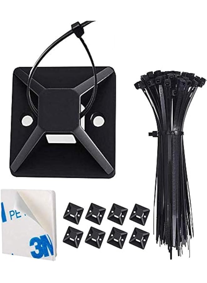 erorex 50 Pack Zip Tie Adhesive Mounts Self Adhesive Cable Tie Base Holders With Multi Purpose Tie Wire Clips With Screw Hole Anchor Stick On Wire Holde 30Mm Black - Image 1