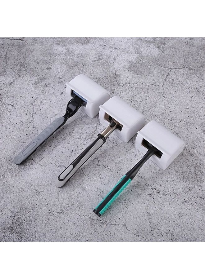 حامل ماكينة الحلاقة الأبيض المثبت على الحائط مع منظم الحمام اللاصق وممصات الشفط - Image 3