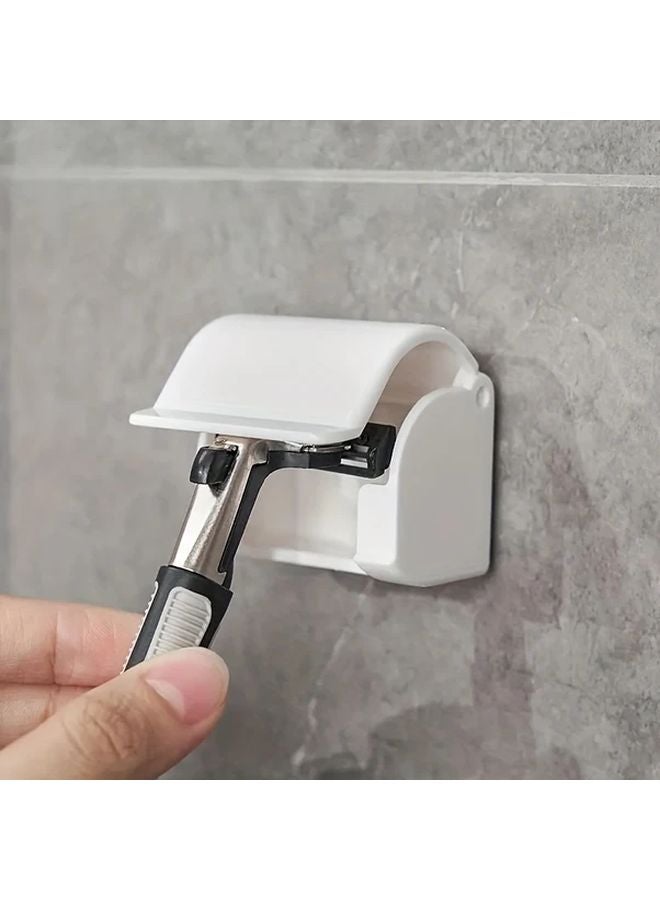 حامل ماكينة الحلاقة الأبيض المثبت على الحائط مع منظم الحمام اللاصق وممصات الشفط - Image 2