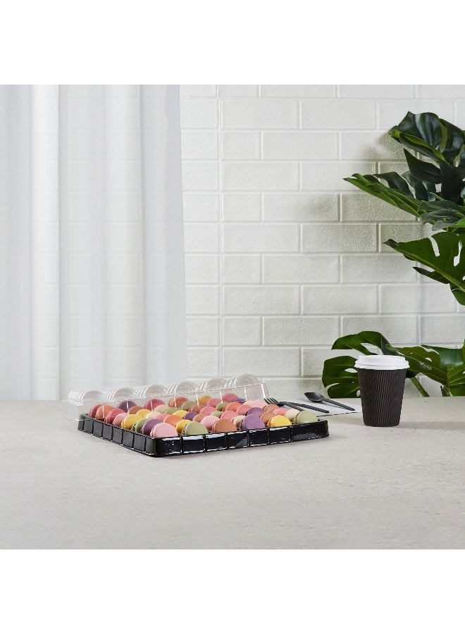 13.2 x 13.2 x 2 Inch Macaron Containers, 100 Shockproof Macaron Boxes - Fits 48 Macarons, With Clear Lids, Black Plastic Macaron Boxes, Use At Bakeries or Parties, For Gifting