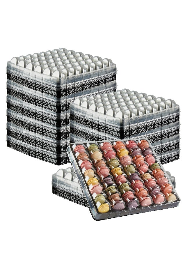 13.2 x 13.2 x 2 Inch Macaron Containers, 100 Shockproof Macaron Boxes - Fits 48 Macarons, With Clear Lids, Black Plastic Macaron Boxes, Use At Bakeries or Parties, For Gifting
