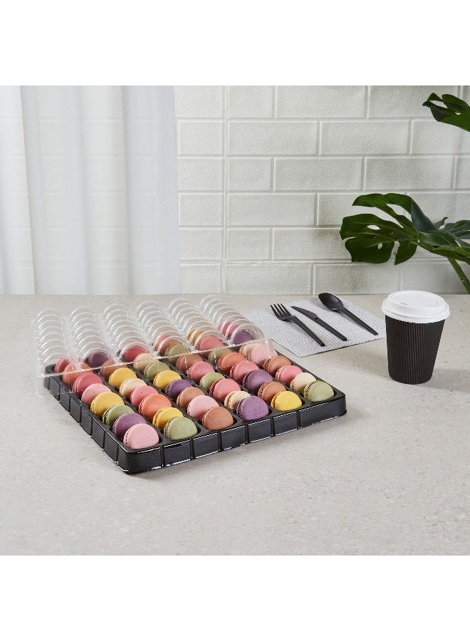 13.2 x 13.2 x 2 Inch Macaron Containers, 100 Shockproof Macaron Boxes - Fits 48 Macarons, With Clear Lids, Black Plastic Macaron Boxes, Use At Bakeries or Parties, For Gifting