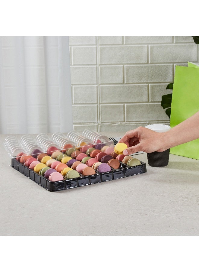 13.2 x 13.2 x 2 Inch Macaron Containers, 100 Shockproof Macaron Boxes - Fits 48 Macarons, With Clear Lids, Black Plastic Macaron Boxes, Use At Bakeries or Parties, For Gifting