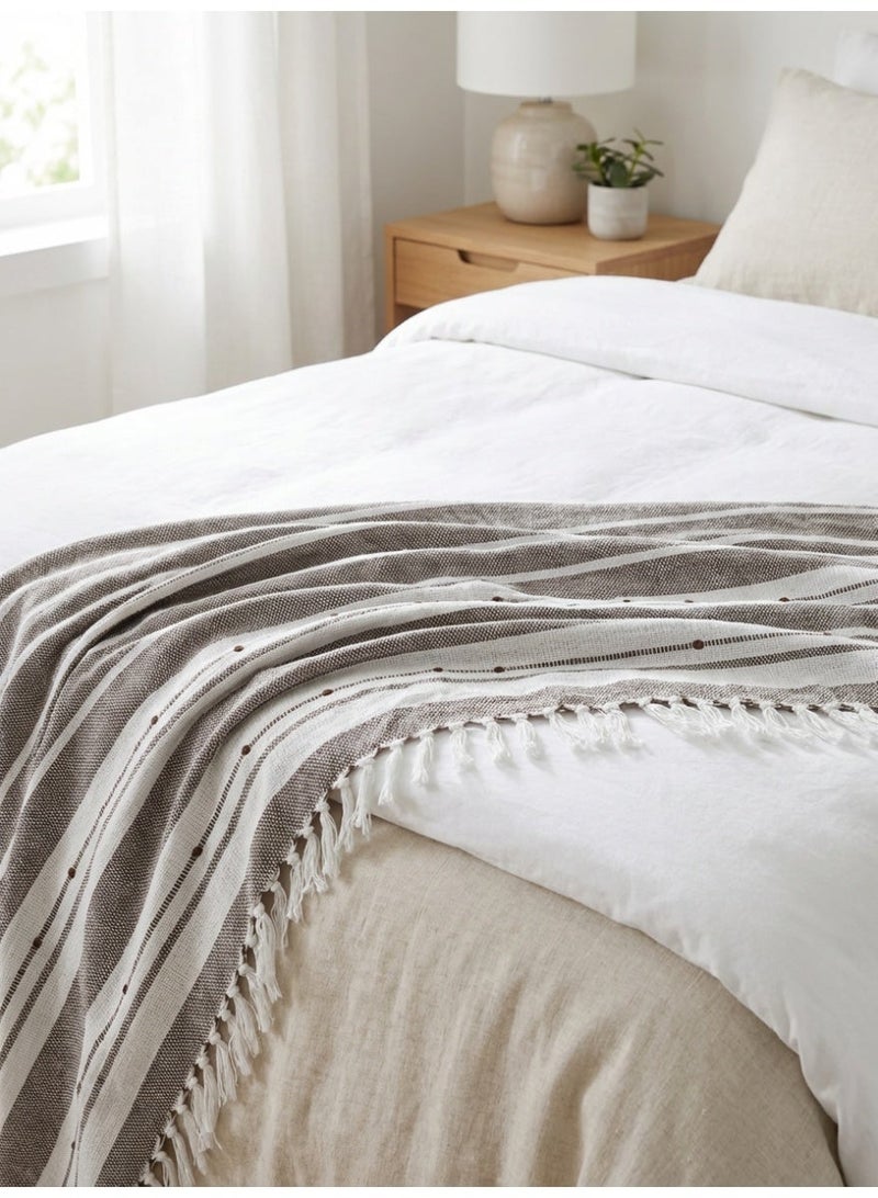 Ambrosia 130 x 160 cm Premium Cotton Throw Blanket in Mocha Brown Stripes, Soft 400GSM Boho Fringed Tassel Cover for Sofa Couch Bed Room Decor and Travel - Image 5