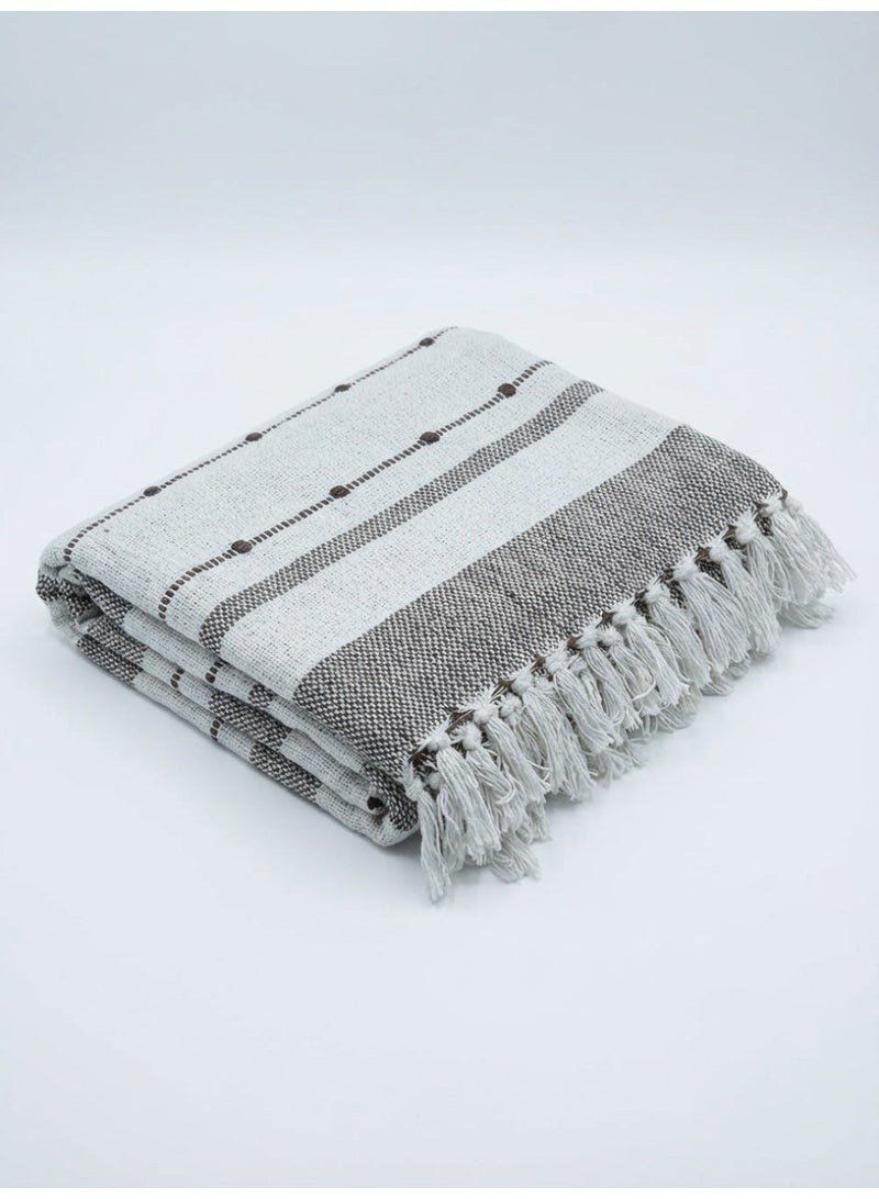 Ambrosia 130 x 160 cm Premium Cotton Throw Blanket in Mocha Brown Stripes, Soft 400GSM Boho Fringed Tassel Cover for Sofa Couch Bed Room Decor and Travel - Image 1