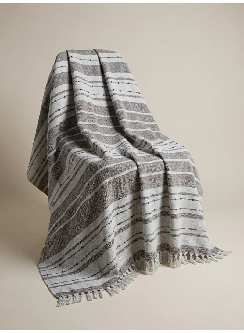 Ambrosia 130 x 160 cm Premium Cotton Throw Blanket in Mocha Brown Stripes, Soft 400GSM Boho Fringed Tassel Cover for Sofa Couch Bed Room Decor and Travel - Image 2