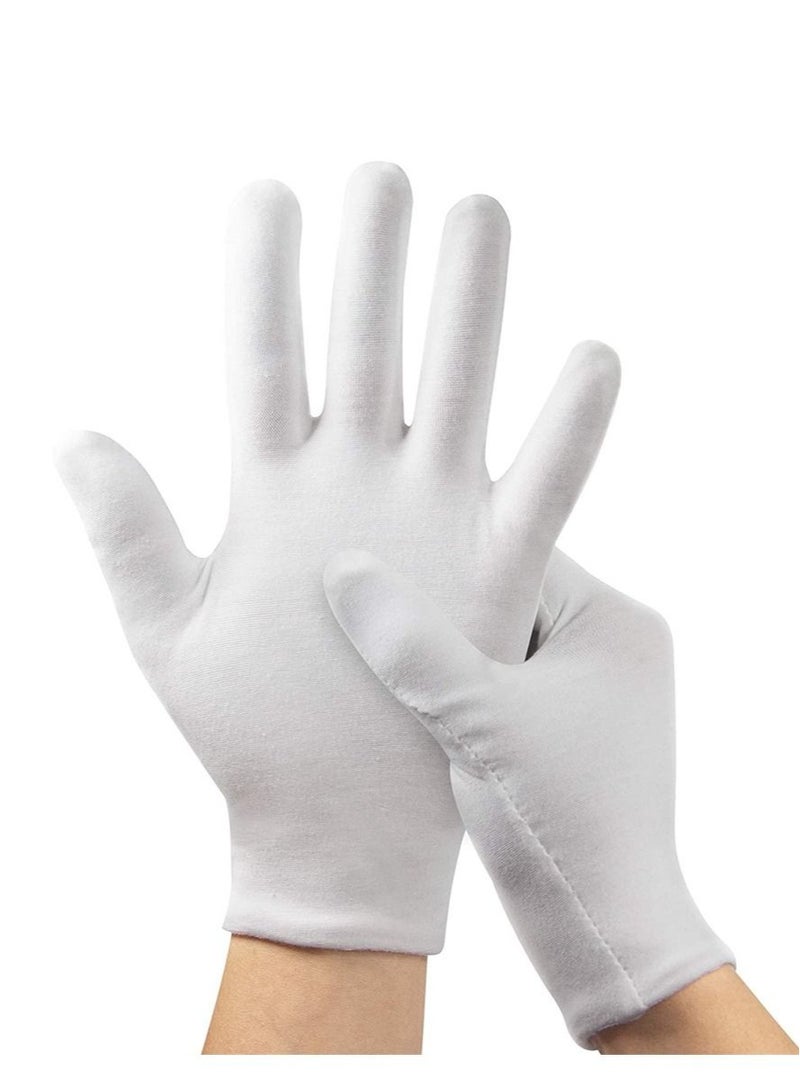 Captaintech 5 Pairs White Cotton Gloves, White Gloves for Inspection Photo Jewelry Silver Coin Archive Serving Costume, Cotton Gloves for Dry Hands Women Men Eczema Moisturizing SPA - Image 1