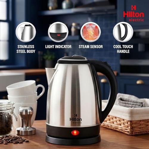 Hilton Electric Amaze Electric Kettle with Stainless Steel Body, used for boiling Water, making tea and coffee, instant noodles, soup etc. 1400 Watt (Silver) (1.5 Litre) - Image 4