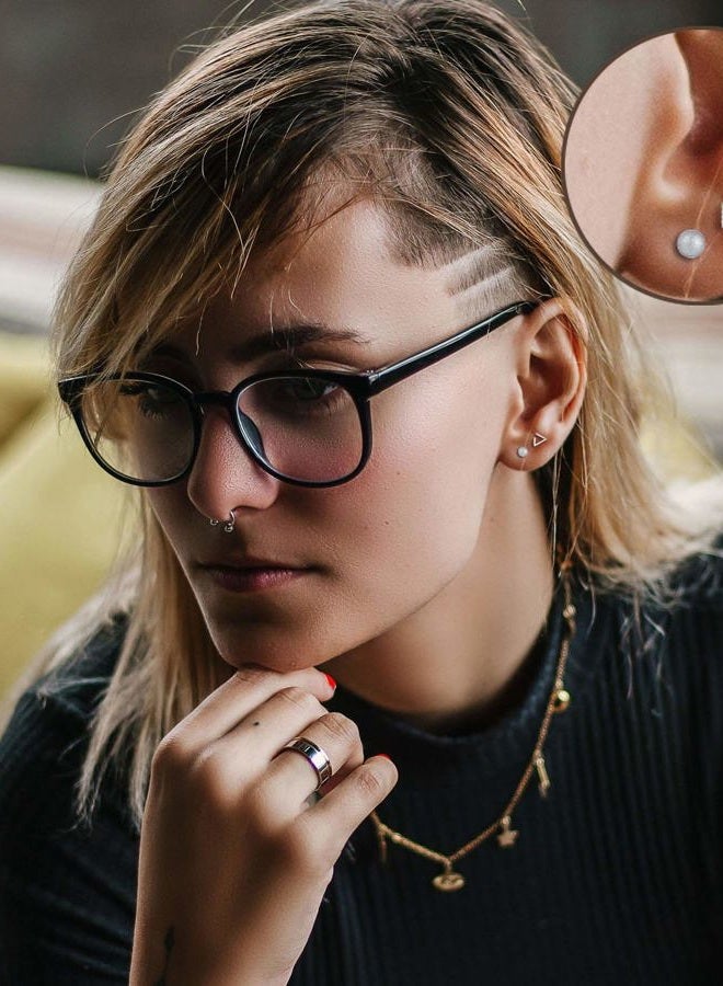 Staligue MJ 18 Pairs Tiny Cartilage Stud Earrings Set for Women Men Star Triangle Moon Heart Disc Ball CZ Small Screwback Flat Back Ear Stud Stainless Steel Geometric Barbell Flatback Earrings Piercing Set - Image 4