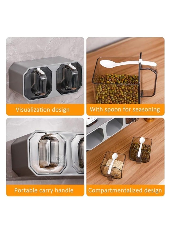 Hanayo Spice Jar Spice Box 4-grid Spice Box With Spoon  Wall Mounted Spice Jar Kitchen Spice Jar - Image 3