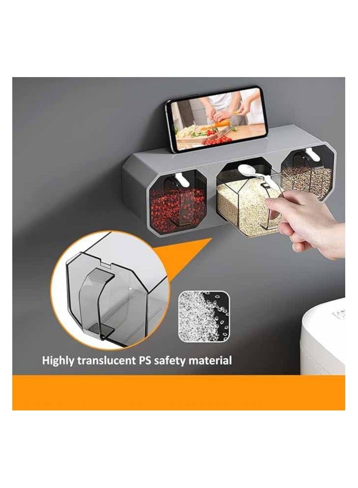 Hanayo Spice Jar Spice Box 4-grid Spice Box With Spoon  Wall Mounted Spice Jar Kitchen Spice Jar - Image 4