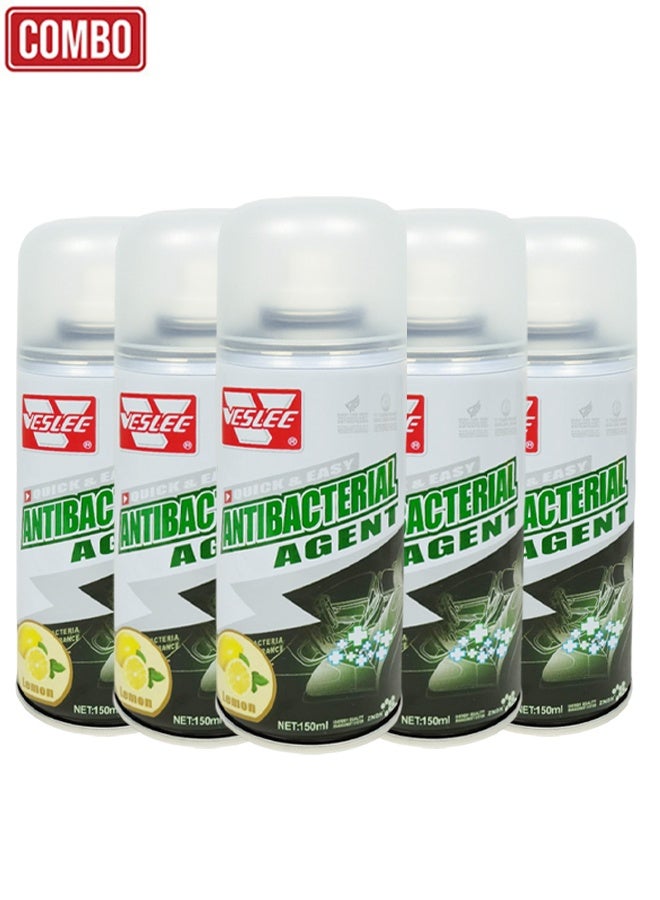 VESLEE Antibacterial Deodorizing Spray 150ml x5 Car Air Freshener Odor Eliminator Interior Cleaner AC Vent Cabin Seat Fabric Smoke Mold Pet Smell Control Lemon Fragrance Self Spray Aerosol For Car Home Office Wardrobe Fleet Use - Image 1