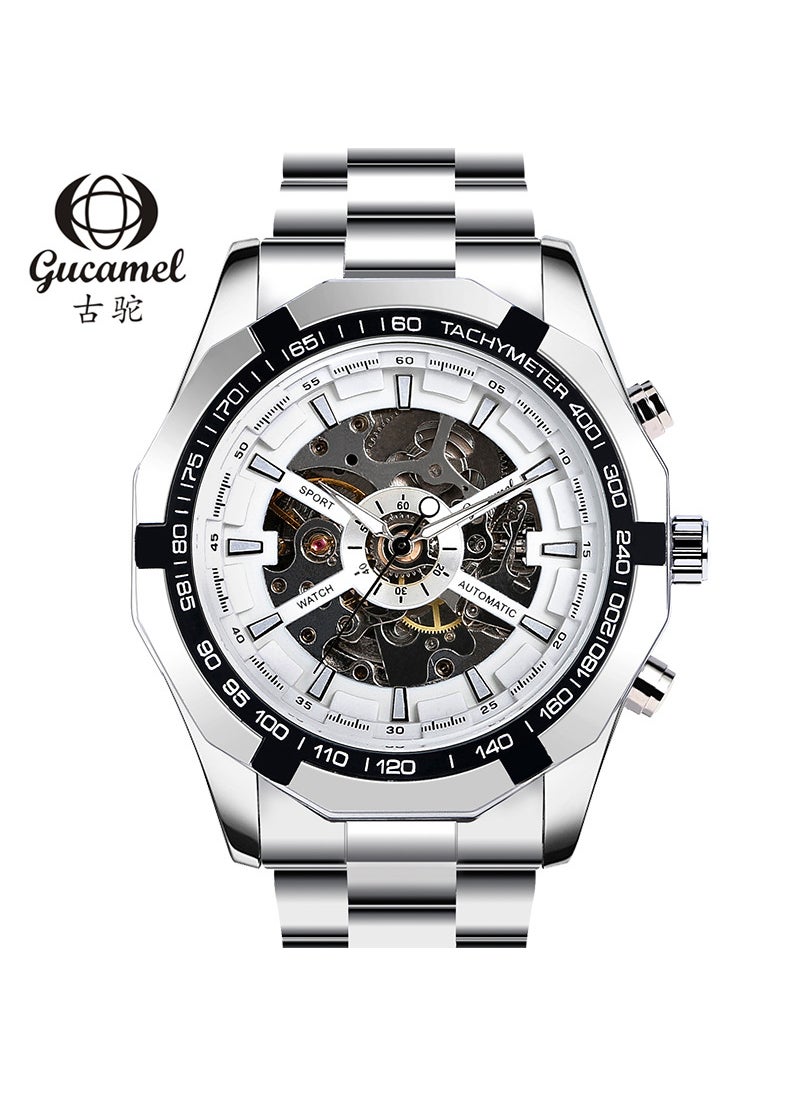 Generic Luxury Camel Mens Automatic Mechanical Watch White face silver movement steel belt 