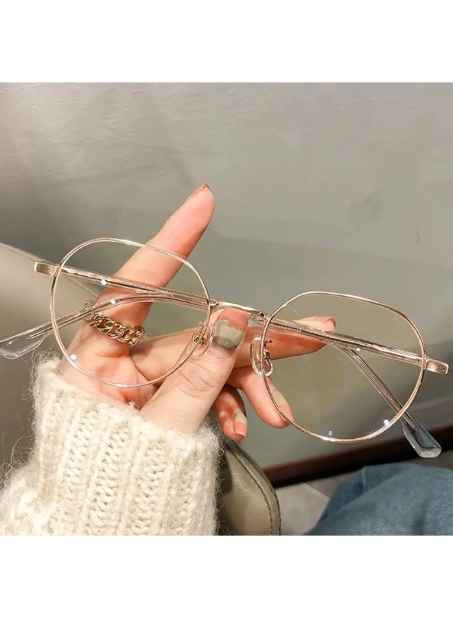SCENT HOUSE 1pc Elegant Round Frame Glasses for Women - Golden and Beige Metal, Full-Rim Design, Ideal for Computer Reading, Gaming, TV, and Phone Use (Includes eyeglass case)
,blue lighe blocking glasses,eyeglasses - Image 5