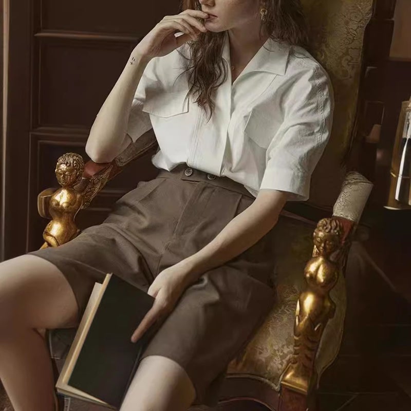 French Retro High-End Simple White Shirt Women'S Summer Design Niche Elegant Elegant Shirt Thin Top - Image 2