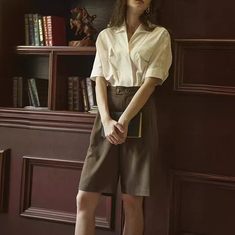 French Retro High-End Simple White Shirt Women'S Summer Design Niche Elegant Elegant Shirt Thin Top - Image 3