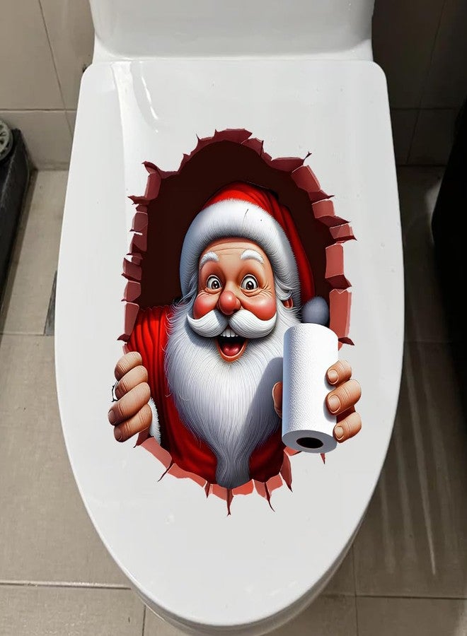 Iprokiu Christmas Toilet Sticker Santa Claus Reindeer Elf Toilet Seat Cover Decal Waterproof Christmas Crack Toilet Seat Lid Decal Snowman Elk Washroom Decoration (Smiling Santa Claus) - Image 2