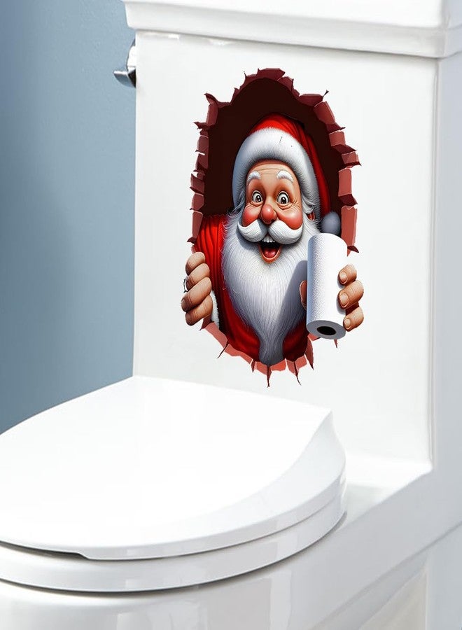 Iprokiu Christmas Toilet Sticker Santa Claus Reindeer Elf Toilet Seat Cover Decal Waterproof Christmas Crack Toilet Seat Lid Decal Snowman Elk Washroom Decoration (Smiling Santa Claus) - Image 5