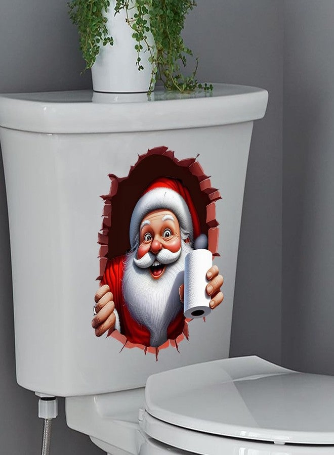 Iprokiu Christmas Toilet Sticker Santa Claus Reindeer Elf Toilet Seat Cover Decal Waterproof Christmas Crack Toilet Seat Lid Decal Snowman Elk Washroom Decoration (Smiling Santa Claus) - Image 3