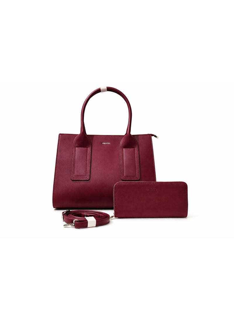 BAGCO Women’s Leather Tote Bag Set with Wallet – Textured Handbag with Tassel Charm & Top Handle - Image 1