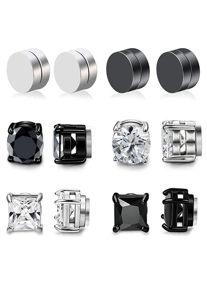 HAWAWA 6 Pairs Magnetic Stud Earrings for Womens Mens Stainless Steel Non Piercing Magnetic Earrings Clip on Earrings Inlaid Cubic Zirconia Earrings Set 6mm  - Image 1