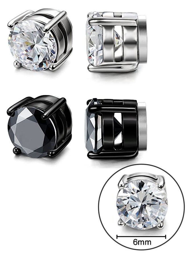 HAWAWA 6 Pairs Magnetic Stud Earrings for Womens Mens Stainless Steel Non Piercing Magnetic Earrings Clip on Earrings Inlaid Cubic Zirconia Earrings Set 6mm  - Image 3