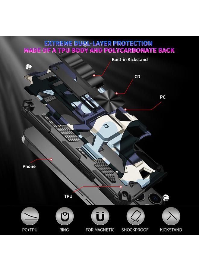 زبون جراب لهاتف iPhone 13 Camouflage Armor Kickstand TPU + PC جراب هاتف مغناطيسي - Image 3