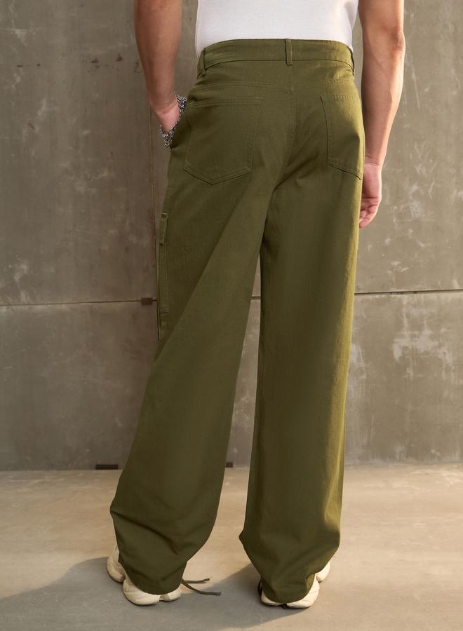 ساسافراس بنطلون كارغو واسع الساق من قماش الساسافراس الأخضر - Image 5