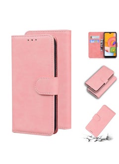Case Cover For Samsung Galaxy A01 Skin Feel Pure Color Flip Leather Phone Case Pink