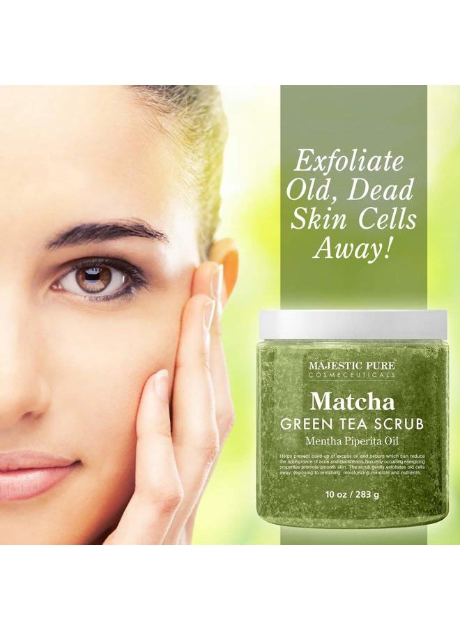 Majestic Pure Matcha Green Tea Body Scrub for All Natural Skin Care - Exfoliating Multi Purpose Body and Facial Scrub Moisturizes and Nourishes Face and Skin - 10 oz - Great Gift for Her  - Image 2