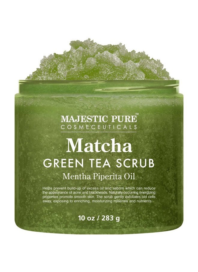 Majestic Pure Matcha Green Tea Body Scrub for All Natural Skin Care - Exfoliating Multi Purpose Body and Facial Scrub Moisturizes and Nourishes Face and Skin - 10 oz - Great Gift for Her  - Image 1