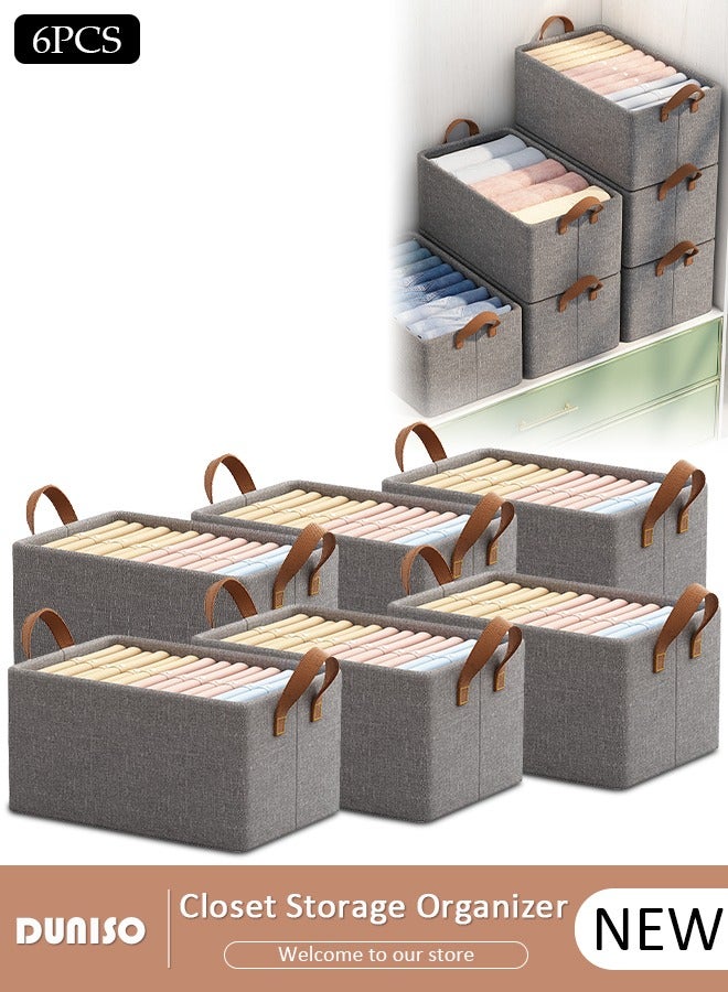 DUNISO 6pcs Foldable Closet Storage Organizer with Steel Frame,Wardrobe Clothes Organizer For Organizing Clothing, Sheets, Toys, Books,Washable Closet Storage Boxes with Carrying Handles Cube Stackable Storage Bin for Home Bedroom Office  - Image 1