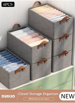 DUNISO 6pcs Foldable Closet Storage Organizer with Steel Frame,Wardrobe Clothes Organizer For Organizing Clothing, Sheets, Toys, Books,Washable Closet Storage Boxes with Carrying Handles Cube Stackable Storage Bin for Home Bedroom Office  - Image 1