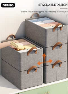 DUNISO 6pcs Foldable Closet Storage Organizer with Steel Frame,Wardrobe Clothes Organizer For Organizing Clothing, Sheets, Toys, Books,Washable Closet Storage Boxes with Carrying Handles Cube Stackable Storage Bin for Home Bedroom Office  - Image 2