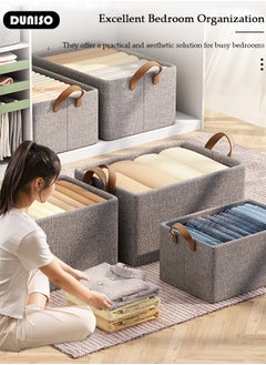 DUNISO 6pcs Foldable Closet Storage Organizer with Steel Frame,Wardrobe Clothes Organizer For Organizing Clothing, Sheets, Toys, Books,Washable Closet Storage Boxes with Carrying Handles Cube Stackable Storage Bin for Home Bedroom Office  - Image 3