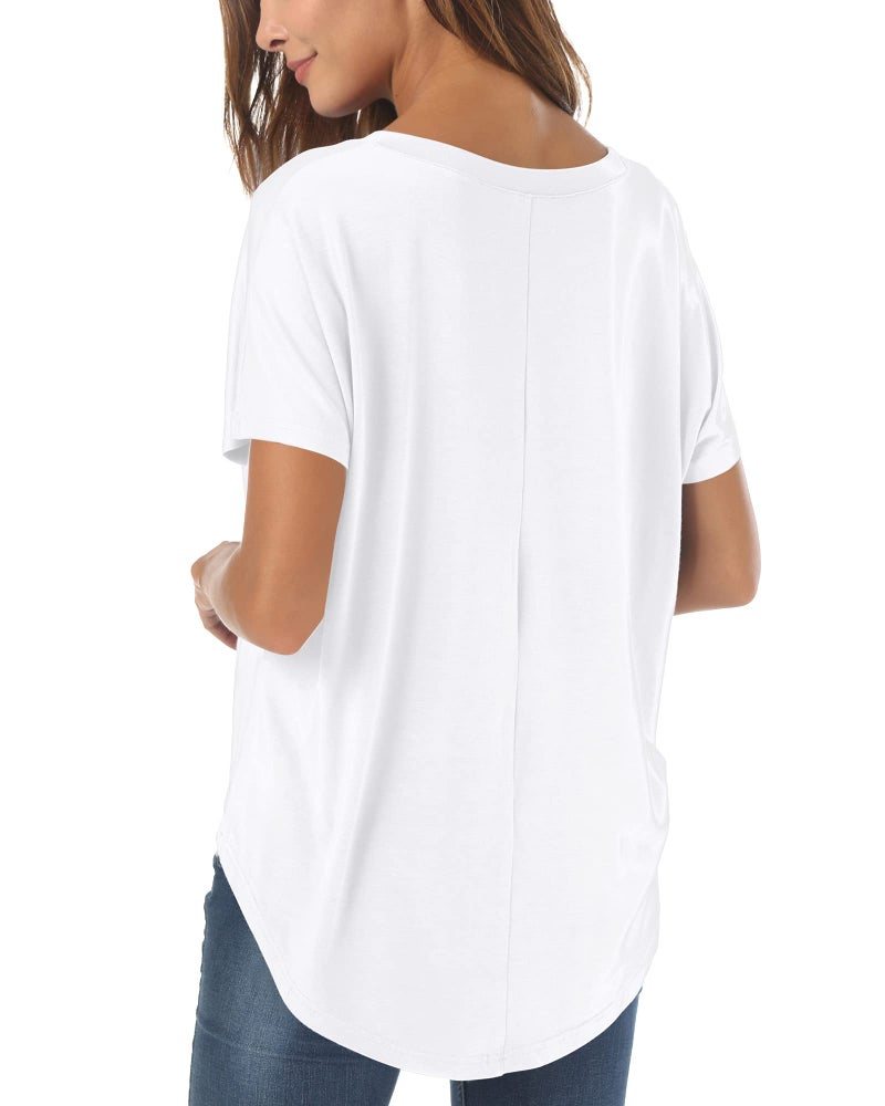 Herou Summer Tshirt for Women Short Sleeve Crew Neck Loose Casual Tees Blouses White S - Image 3