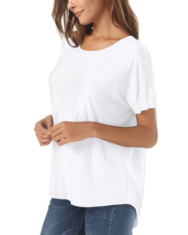 Herou Summer Tshirt for Women Short Sleeve Crew Neck Loose Casual Tees Blouses White S - Image 2