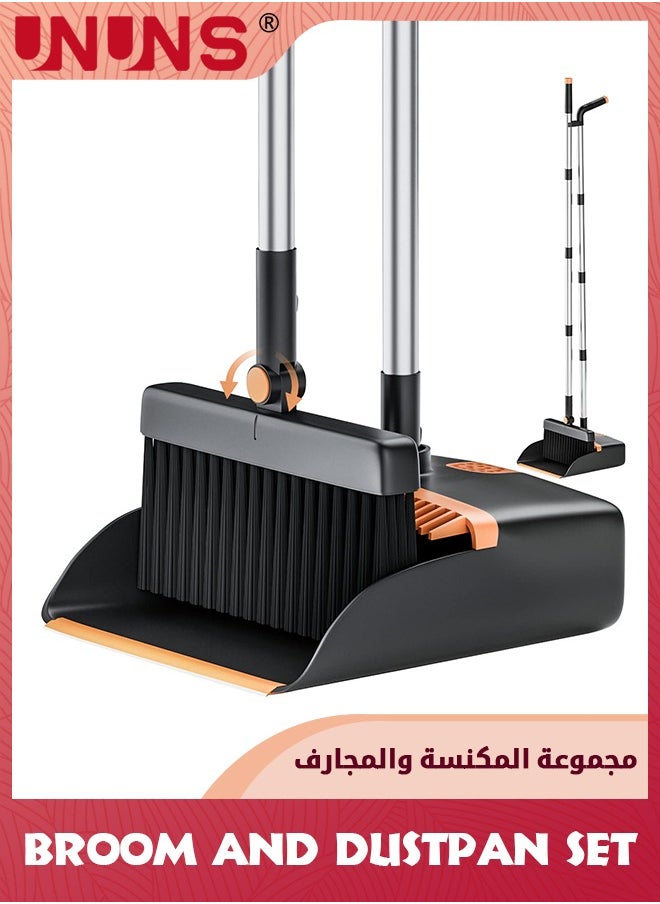 UNUNS - Broom And Dustpan Set,Cleaning Supplies Broom And Dustpan Set For Home,Long Stainless Steel Handle Brooms With Upright Dustpan Combo Set For Home Office Kitchen Lobby Floor Cleaning - Image 1