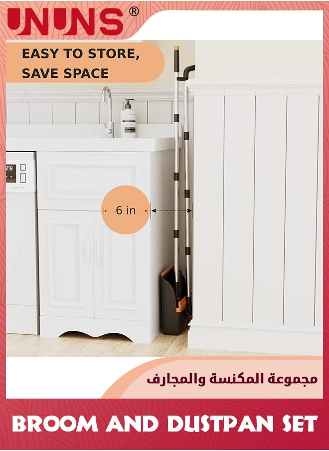 UNUNS - Broom And Dustpan Set,Cleaning Supplies Broom And Dustpan Set For Home,Long Stainless Steel Handle Brooms With Upright Dustpan Combo Set For Home Office Kitchen Lobby Floor Cleaning - Image 1