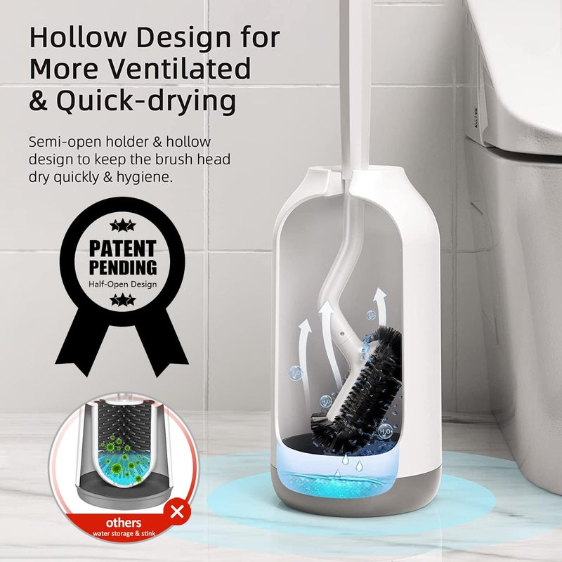 HAMITOR Toilet Bowl Brush Holder Set: 2 Pack Bathroom Deep Cleaning Toilet Cleaner Scrubber Under Rim with Curved Bristle for Dead Corner Clean - Hidden Rv Toilet Decorative Accessories with Caddy - Image 4
