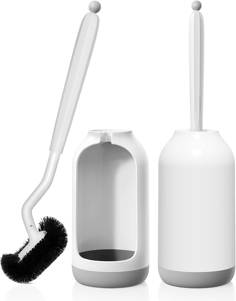 HAMITOR Toilet Bowl Brush Holder Set: 2 Pack Bathroom Deep Cleaning Toilet Cleaner Scrubber Under Rim with Curved Bristle for Dead Corner Clean - Hidden Rv Toilet Decorative Accessories with Caddy - Image 1