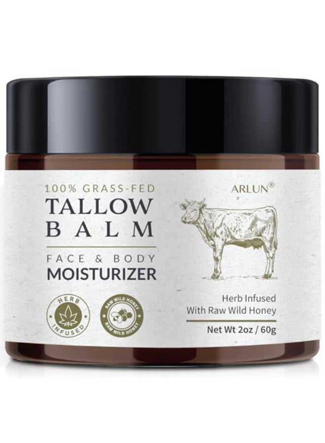 Arlun Beef Tallow for Skin Beef Tallow and Honey Balm Tallow Face Moisturizer Nourishes and Hydrates the Skin Grass Fed Balm Enriched with Raw Wild Honey 60g - Image 1
