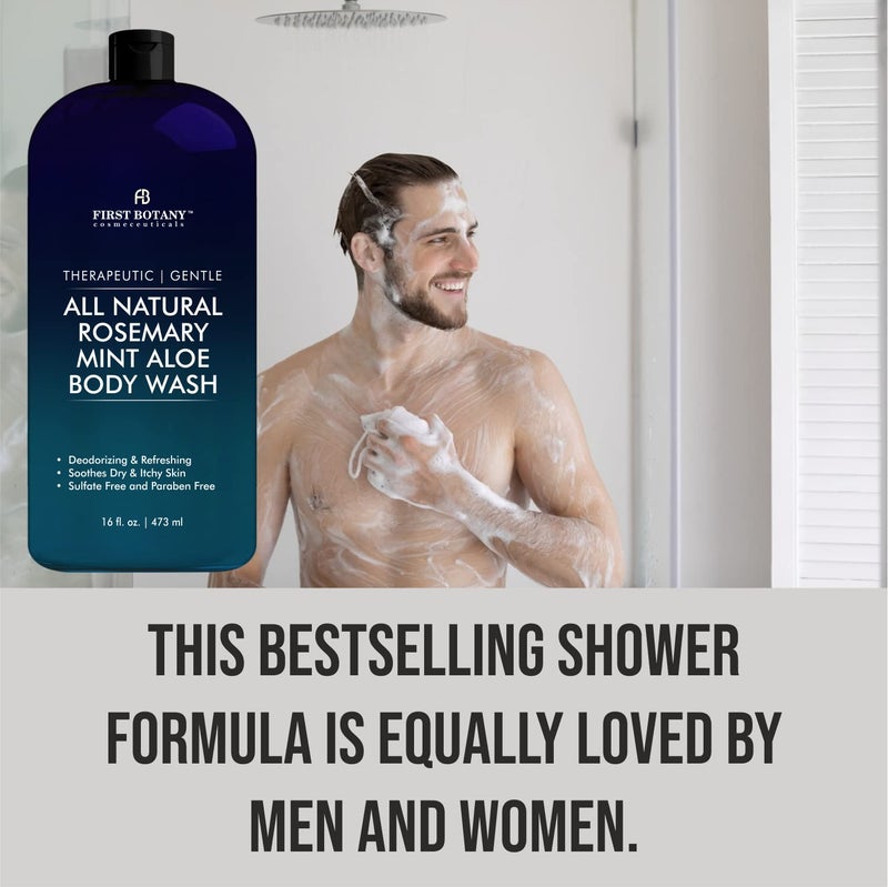 First Botany, ALL Natural Body Wash - Fights Body Odor, Athlete's Foot, Jock Itch, Nail Issues, Dandruff, Acne, Eczema, Shower Gel for Women & Men, Skin Cleanser -16 fl oz (Rosemary Mint) - Image 4
