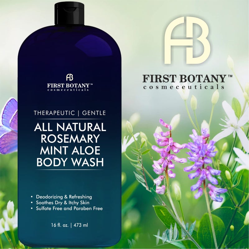 First Botany, ALL Natural Body Wash - Fights Body Odor, Athlete's Foot, Jock Itch, Nail Issues, Dandruff, Acne, Eczema, Shower Gel for Women & Men, Skin Cleanser -16 fl oz (Rosemary Mint) - Image 2