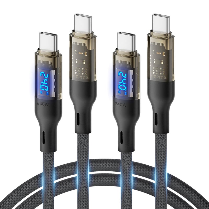 SOOPII 240W USB C to USB C Cable4ft 2PackFast Charging USB C Cable with LED Display for Galaxy S23S23UltraS22UltraMacBook ProlPhone161515Pro15ProMaxetcTransparent ShellBlack - Image 2