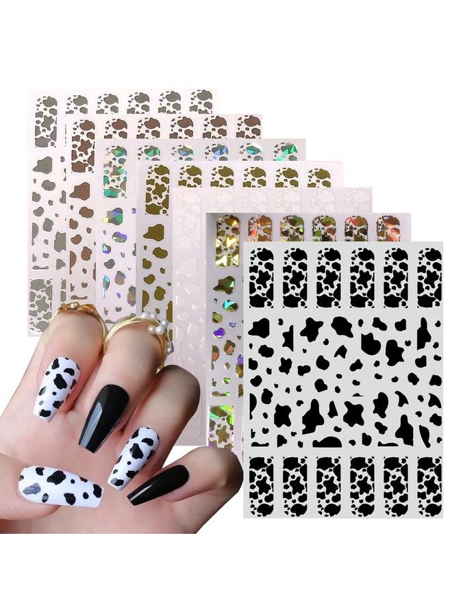 KZBTRBT 7 Sheets Gold Nail Art Stickersgraffiti Nail Decals 3D Selfadhesive Nail Art Supplies Metal Laser Cow Graffiti Gold Silver Black Nail Art Design Manicure Tips Diy Nail Decorationfor Women Girl Kids - Image 1