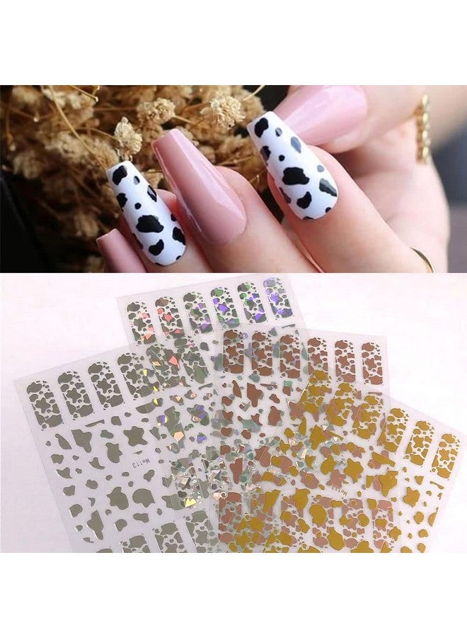 KZBTRBT 7 Sheets Gold Nail Art Stickersgraffiti Nail Decals 3D Selfadhesive Nail Art Supplies Metal Laser Cow Graffiti Gold Silver Black Nail Art Design Manicure Tips Diy Nail Decorationfor Women Girl Kids - Image 5
