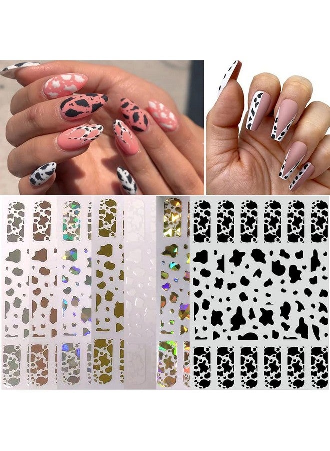 KZBTRBT 7 Sheets Gold Nail Art Stickersgraffiti Nail Decals 3D Selfadhesive Nail Art Supplies Metal Laser Cow Graffiti Gold Silver Black Nail Art Design Manicure Tips Diy Nail Decorationfor Women Girl Kids - Image 2