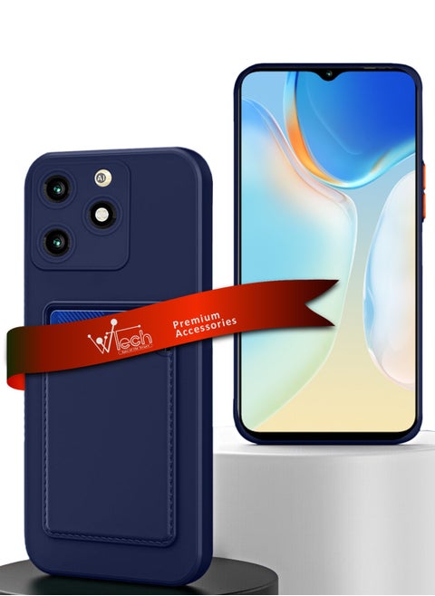 غطاء حماية من السيليكون TPU مع حامل البطاقة لهاتف Itel A70 4G 2023 أزرق داكن